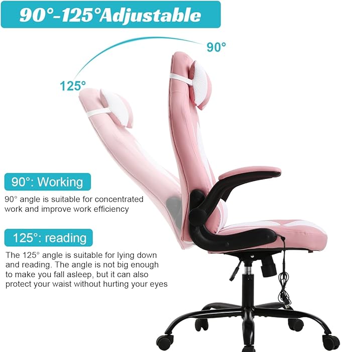 Dkeli Massage Gaming Chair Ergonomic Office Chair High Back Desk Chair PU Leather Executive Chair with Lumbar Support Headrest Armrest PC Racing Computer Chair Task Rolling Swivel ChairPink