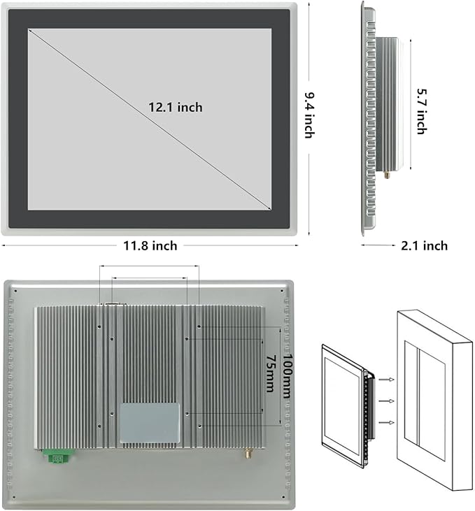 12.1 inch Android 12 Industrial Embedded Interactive Touchscreen Monitor Capacitive Multi-Touch Tablet with Front IP65 Monitor RAM 8G &amp ROM 128G WiFi &amp BT HD-MI-Out &amp USB Ports