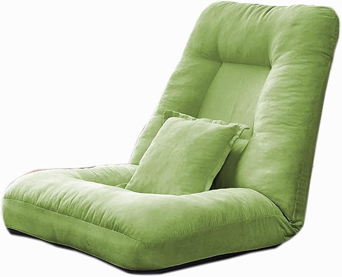 Floor Chair Folding Sofa Adjustable Positions Padded Lazy Sofa with Pillow Back Support Floor Gaming Chair for Reading Bedroom(Green)