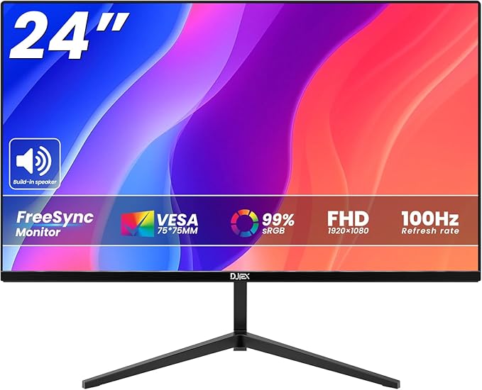 24 inch Computer Monitor FHD 1920x1080p 100Hz Refresh Rate 16:9 Aspect Ratio Ergonomic Tilt Sync Visual Experience for Work &amp Play Home Office Support Wall Mount Install（75 * 75mm）