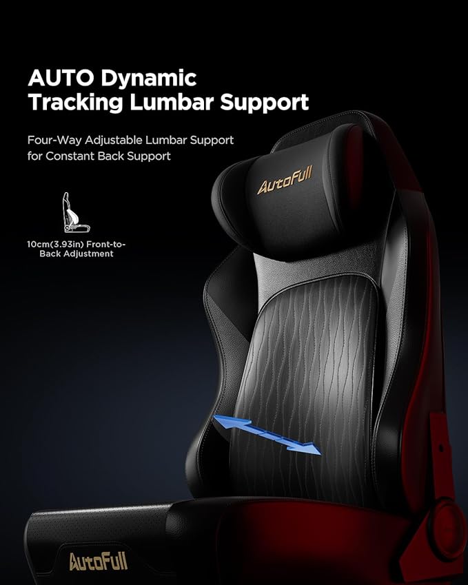 AutoFull M6 Gaming Chair Ergonomic Office Chair with Ventilated Heating AUTO Dynamic Tracking Lumbar Support 6D Adjustable Armrests and Footrest (Black)