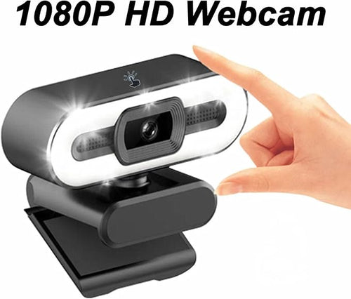 1080P HD Webcam with Microphone 120° Wide Angle Camera with Adjustable Ring Light Auto Focus Laptop USB Webcam for Video Calling Recording