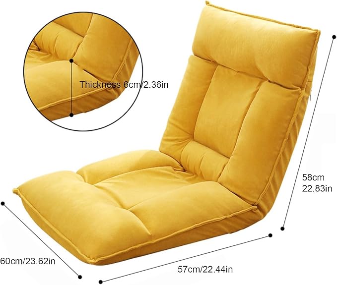 Floor Chair Folding Sofa Chair with 5 Adjustable Position Couch Recliner with Back Support Floor Gaming Chair for Adults(Yellow)