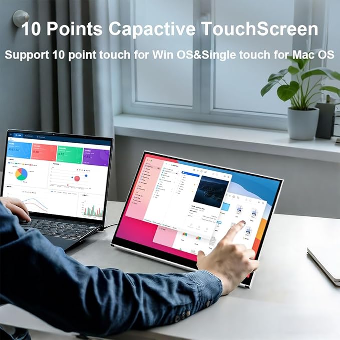 Portable Monitor IPS Small HDMI Display Dual USB-C Low Power External Screen for Laptop PC Mac Switch Rasp Pi Xbox (15.6 IPS 1080P)