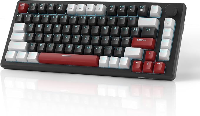 MageGee 75% Mechanical Gaming Keyboard Compact Blue Backlit Wired Gaming Keyboards with Yellow Switches EVA Foam Knob Control STAR75 Portable NKRO PC Gaming Keyboard - White &amp Black