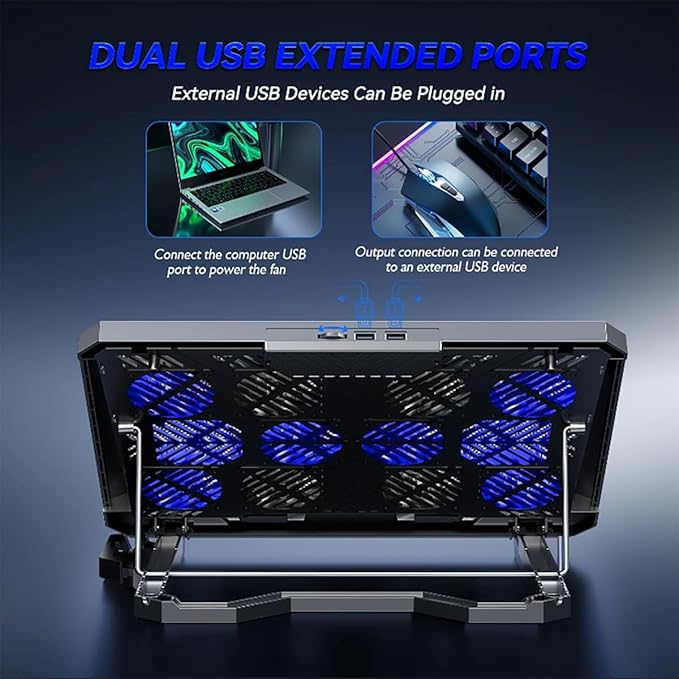 Laptop Cooling pad for Dell Latitude 5480 Gaming laptops Laptop Cooler with 8 Fans Adjustable Speed 5-Level Height Adjustment Mute SilentBuilt-in Phone Stand