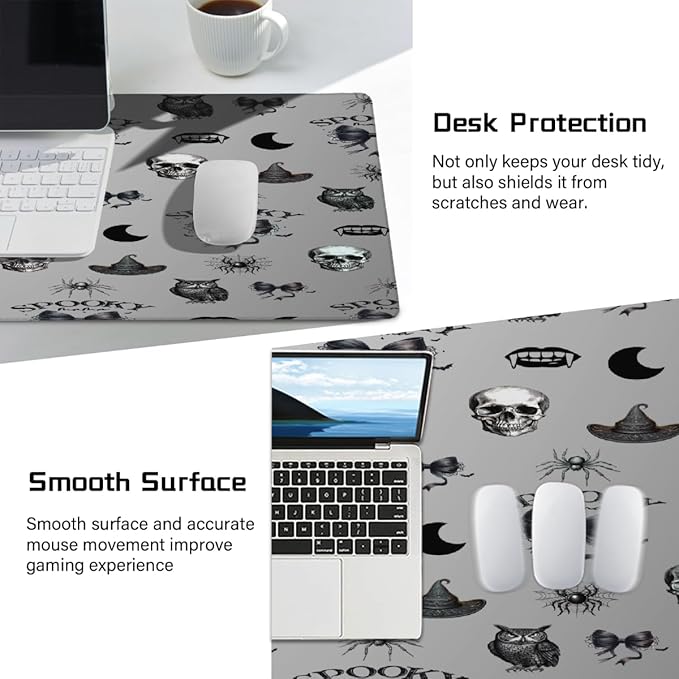 Grey Halloween Skull Owl Large Mouse Pad Gaming Mousepad Desk Mat for Desktop Computer Keyboard Waterproof Mouse Mat Desk Pad with Non-Slip Base for Game School Office Home 35.4 x 15.7