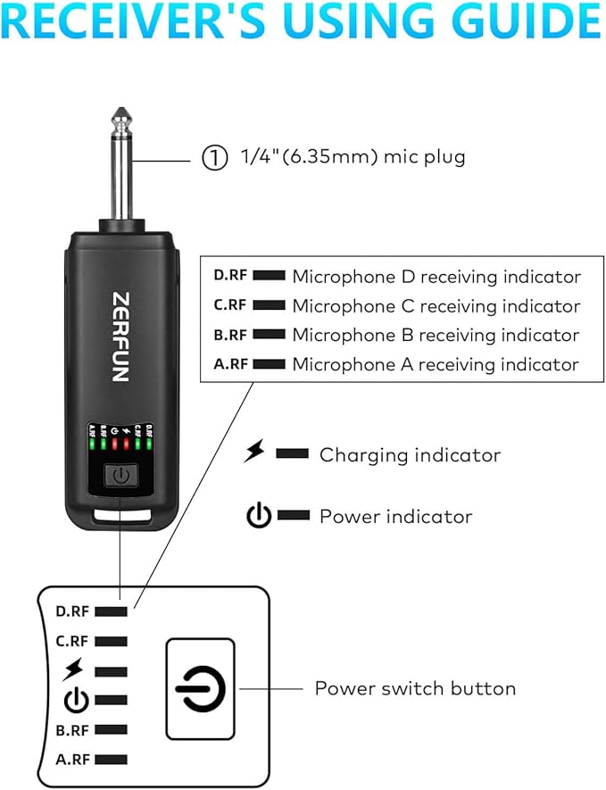 Rechargeable Wireless Microphones 4 Pro Handheld Cordless Mics System Dynamic with Echo Treble BASS VOL Control for Karaoke Singing Church Party 1/4'' Output D240 Black
