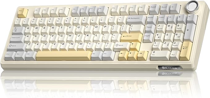 SOLAKAKA KI99 Pro 96% Wireless Gaming Keyboard RGB Creamy Keyboardw with Knob Hot-Swappable Pre-Lubed Switches Gasket Structure Mechanical Keyboards (Beige-White Non-Silent Version)