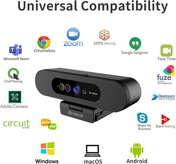 TOALLIN 2K QHD Webcam for Windows Hello Face Login IR Facial Recognition Camera USB Webcam with Microphone 92° Wide Angle View Computer Web Camera for Video Calls