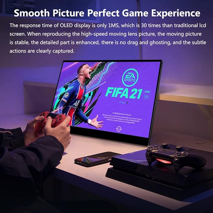 OLED Portable Monitor- 4K Portable Laptop Display 15.6 Portable Gaming Monitor 100% DCI-P3 OLED Screen with HDMI/USB-C External Touchscreen for Phone PC Laptop Game Console