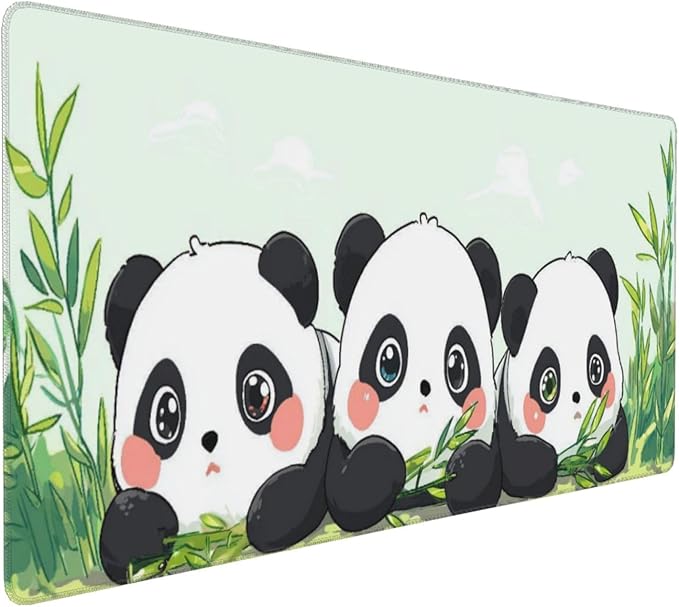 Cute Panda Gaming Mouse Pad Non-Slip Rubber Base 2XL Mousepad with Stitched EdgesWaterproof Washable Mouse Mat for Desk Home Office Gaming 16x35.5in