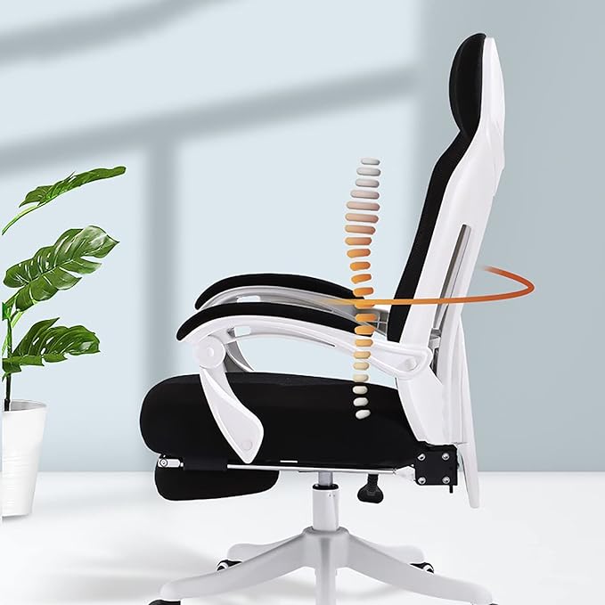 Professional Game Chair Mesh Backrest with a Hidden Leg Drag with Age Armrest with 155 Degree Inclination Game or Office (Grey Without Footrest 1)