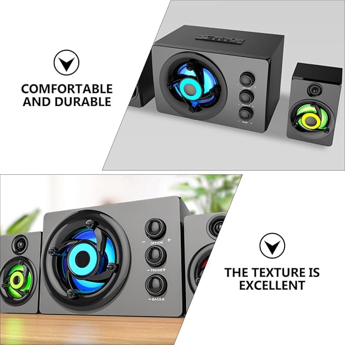 Wooden 2.1 Multimedia Bass Loudspeaker Box USB Powered Stereo Soundbar for Desktop Computer and Laptop with Deep Bass Sound Compact Stereo Music Player for Home and Office