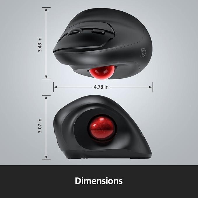 MicroPack Trackball Wireless Mouse Upgrade Right Hand Ergonomic Mouse with Wireless Vertical Rollerball Computer Mouse 3 Adjustable DPI Easy Thumb Control for PC Laptop Mac Windows - Black