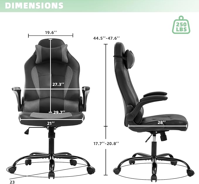 Video Game Chair PC Gaming Chair Racing Gamer Chair Home Office Chair Adjustable Computer Chair Ergonomic Chair with Lumbar Support Headrest Flip Up Arms for Women Men Teens
