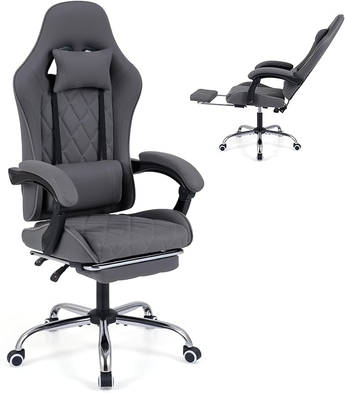 Giantex Gaming Chair Height Adjustable Computer Chair with Headrest Lumbar Support Linkage Armrests Reclining Backrest Footrest &amp 360° Swivel Seat Video Game Chair Ergonomic Office Task Cha