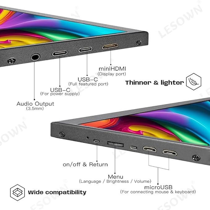 USB C 8.9 inch Portable HDMI Monitor 1920x1200 IPS Touchscreen VESA Metal Casing External Small Wide Display Mini Screen Extender for Windows Laptop PC