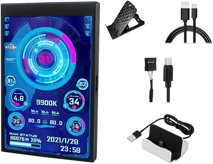 Portable 3.5inch Extended Monitor Secondary Screen Display Screen USB Full View Computer Accessories CPU Temperature