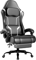 Ergonomic Gaming Chair Video Game Chair with Pocket Spring Cushion and Footrest Height Adjustable Computer Chair with Swivel Seat and Headrest (White)