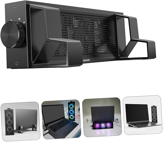 Angoily RGB Laptop Cooling Pad with Height Ergonomic Notebook Stand for Gaming and Work Quiet Fans Durable Design Reduces Neck and Eye Strain
