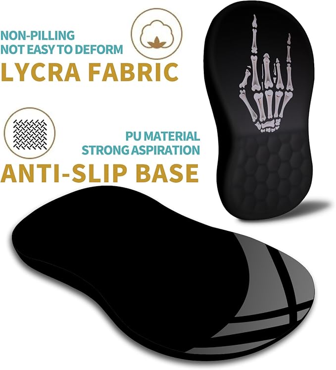 Hokafenle Ergonomic Mouse Pad Wrist Support with Massage Design Wrist Rest Pain Relief Mousepad with Memory Foam&ampNon-Slip PU Base Mouse Pads for Wireless Mouse &amp Desk (12x8 inchDevil's Horn