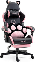 Gaming Chair Cute Cat Computer Chair with Footrest and Headrest Ergonomic Gaming Office Desk Chair with Lumbar Cushion Height Adjustable 360° Swivel Recling Chairs for Women Men