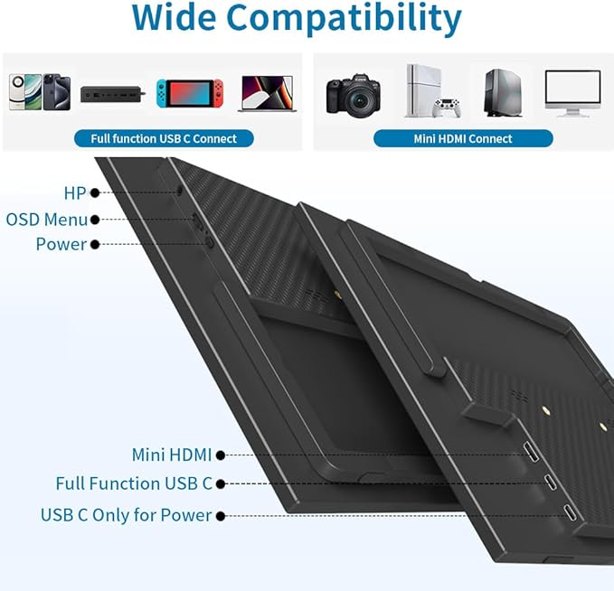 Portable Monitor Touchscreen 14USB-C &amp FHD External Display 100% sRGB Anti-Glare Eye CarePrivacy ProtectionLow-PowerVESA Mountable Travel Monitor for Laptop/Mac/Gaming/Office