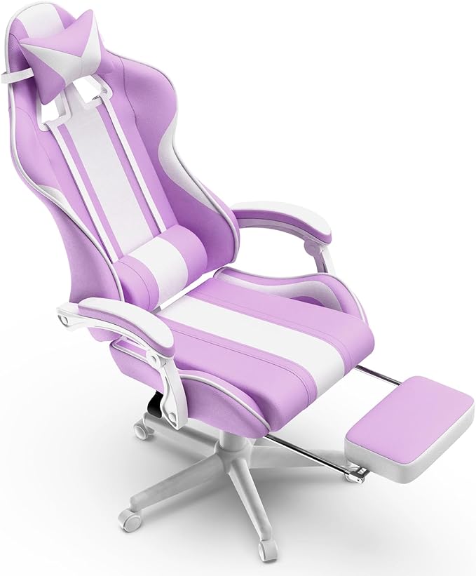 Ferghana Gaming Chairs Ergonomic Racing Style PC Game Computer Chair with Headrest Lumbar Support Adjustable Recliner PU Leather Video Computer Chair(Light Purple)
