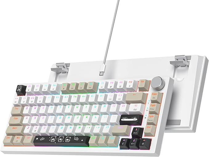 75% Wired Creamy Keyboard Hot Swappable Mechanical Gaming Keyboard with Gasket Mounted RGB Backlit Red Switch Knob Control for Win Pc Laptop(82Grey)