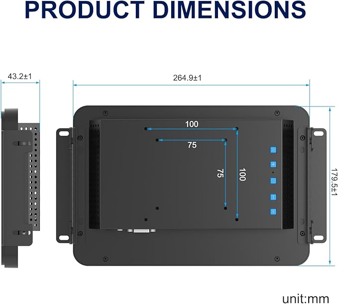10.1 Inch Capacitive Touch Screen Monitor 10-Point Multi-Touch Industrial Display 1280x800 IP65 Front Waterproof HD-MI &amp VGA Port Full Black Open Frame Touch Screen Monitor