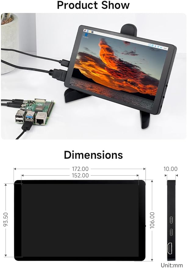 waveshare 7inch Capacitive Touch Display1280×800 Resolution Compatible with Raspberry Pi 5/4B/3B/Zero/Zero W/Zero 2W/Pico/Pico Supports Jetson Nano/RDK X3/VisionFive2/Windows/Smartphone