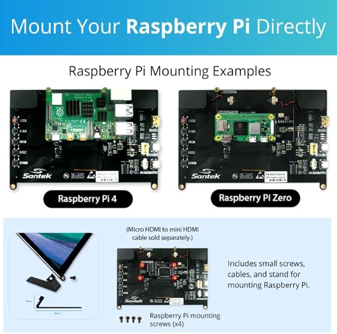 Santek] Open Frame Touch Screen Monitor 7.0-inch – 600 cd High Brightness IPS HDMI Built-in Speakers SOF0700A1B for Raspberry Pi 4/3/2/1 Zero Jetson Nano Mountable