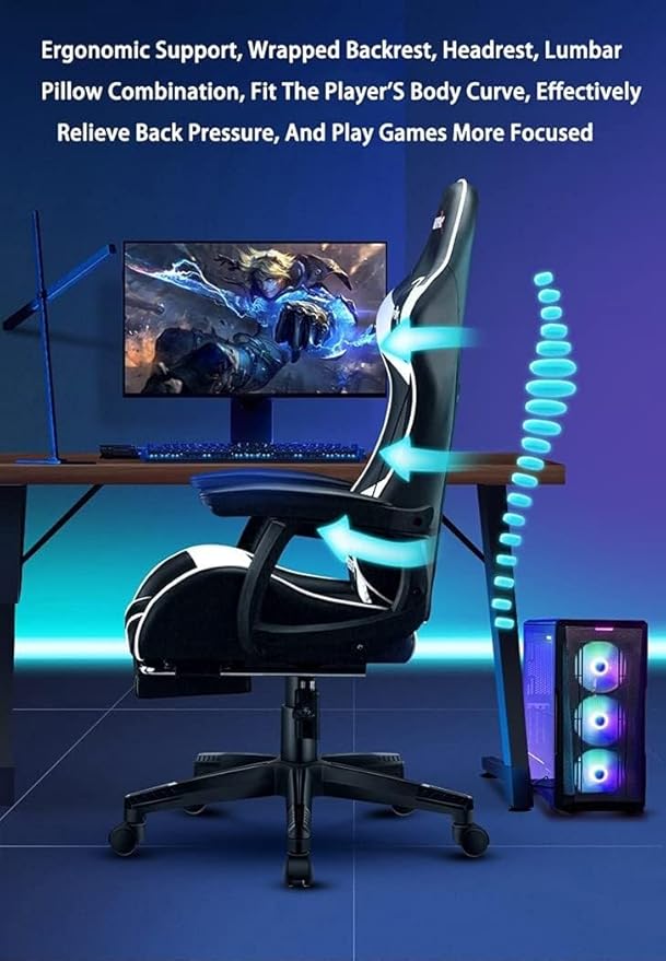 Massage Gaming Chair Ergonomic Racing Office Chair with Lumbar Support Reclining PU Leather Swivel Task Chair(Blue)