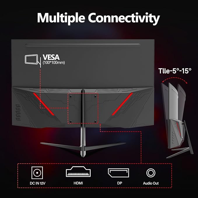 ZZA 27 Inch Curved Monitor 280Hz/240Hz FHD 1080PGaming Monitor 1800R VA ScreenMonitor 27 Inch 4000:1 120% sRGB1MsAMD FreeSyncHDRLow Blue LightHDMI DPVESA Support DP Cable Incl