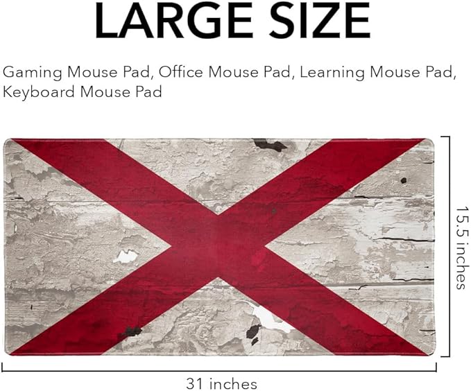Rustic Distressed Alabama Flag Large Gaming Mouse Pad Desk Mat with Stitched Edges Non-Slip Base for Gamer Home and Office