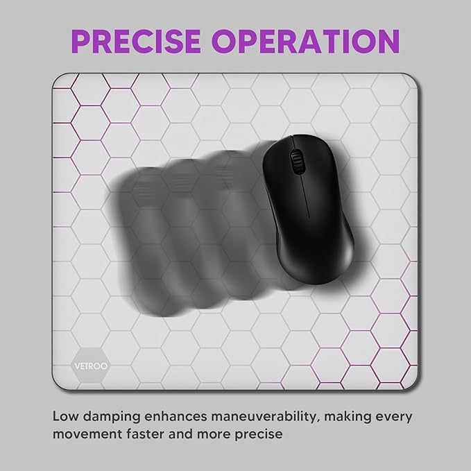 Vetroo GMP300 Tempered Glass Gaming Mouse Pad Micro-Etched 3mm Tempered Glass with Silicone Anti-Slip Base Multi-Layer Curing Smooth Operation for Esport &amp Work (White)