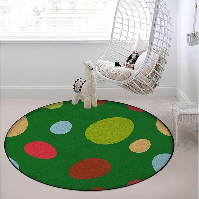 Modern Decor Floor Mat Round Washable Non-Slip Indoor Carpet for Living Room Dining Bedroom Home Geometric Circles Rounds Abstract BackgroundMulticolor Diameter 60 in