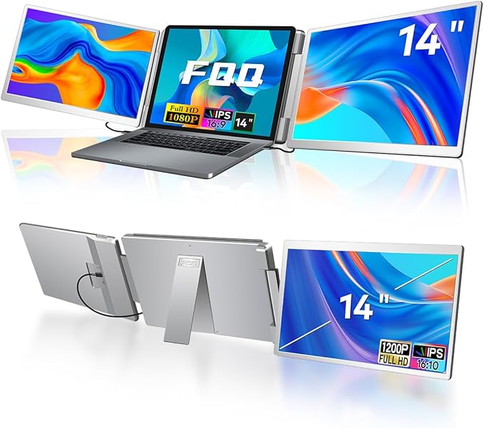 S7 Laptop Screen Extender14-inch Portable Travel Triple Monitor-Left Screen 360° FlipFHD 1200P IPS Triple Screen Laptop Monitor Extender for 12-16.5 LaptopsCompatible with Win and MacBookGray
