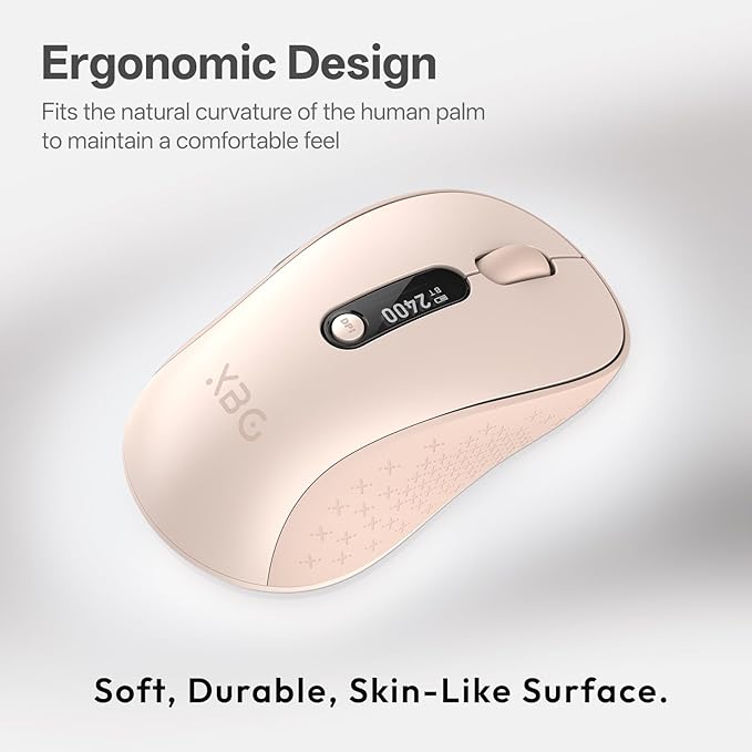XBG B15pro Wireless Bluetooth Mouse Bluetooth 5.0/4.0 &amp 2.4G Tri-Mode Type-C Rechargeable with LED Screen Display Ergonomic Silent Click for Laptop/PC/Tablet Multi-Device &amp Office Use-Pink