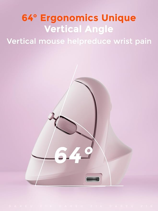 DAREU Ergonomic Vertical Wireless Mouse for Small Hands2.4GHz / BT Dual ModeOptical Vertical Mice with 64° Ergonomic DesignType-C Rechargeable Silent Click3 Device Connectivity for PC/Laptop