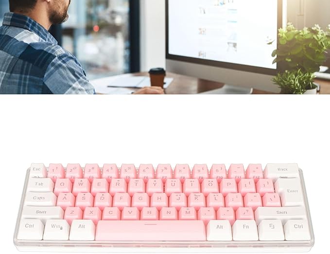 ANGGREK 60% Gaming Keyboard Office Keyboard Ergonomic RGB Backlight for PC (White Pink)