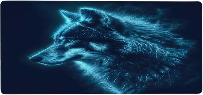 Blue Flame Animal Wolf Large Mouse Pad Gaming Mousepad Desk Mat for Desktop Computer Keyboard Waterproof Mouse Mat Desk Pad with Non-Slip Base for Game School Office Home 35.4 x 15.7