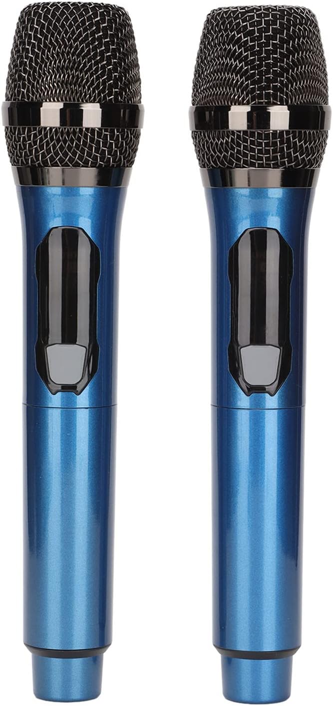 Cordless Microphone Dual Digital Dynamic Microphone with Receiver 50m Range 3.5mm Adapter Microphone with Smart LED Display for Singing Karaoke Meeting Wedding (Blue)