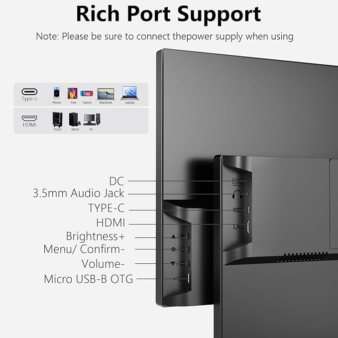 21.5 Inch Large Portable Monitor 1080P FHD 75Hz Gaming Display with HDR Built-in Speakers &amp Stand USB-C HDMI Portable Second Screen for Laptop PC Gaming Rig Business Travel