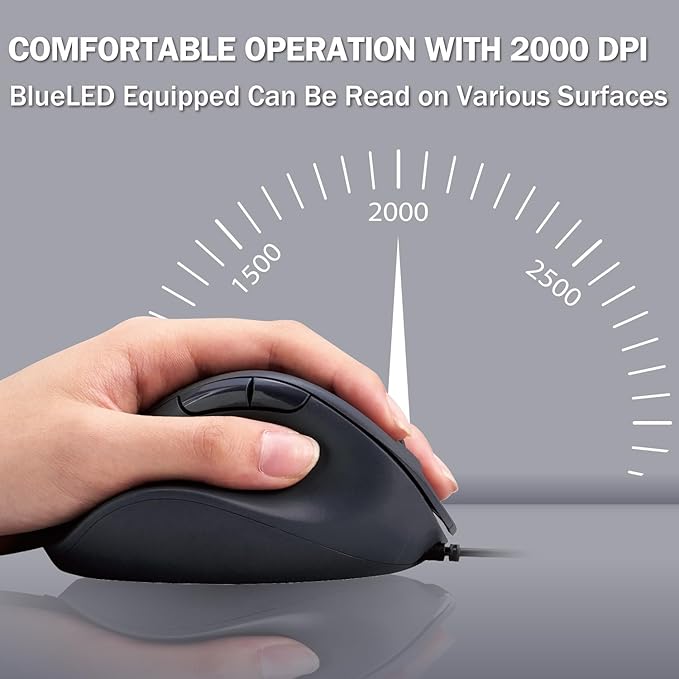 ELECOM Left Hand Wired USB Ergonomic Shape Mouse Silent Click 2000DPI 5 Buttons Optical Sensor Compatible with PC Mac Laptop EX-G Lsize Black (M-XGL31UBSKBK)