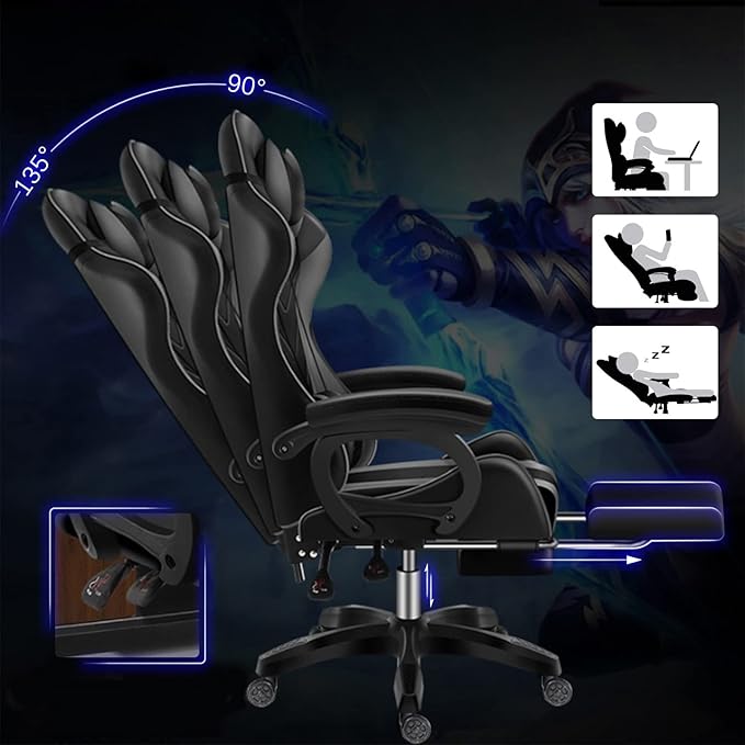 PC Computer Gaming ChairMusic Video Chair with Speakers and LED Lights Ergonomic Video Gamer Chair with Massage and Footrest Office Chair with Headrest and Lumbar SupportRacing Chair f