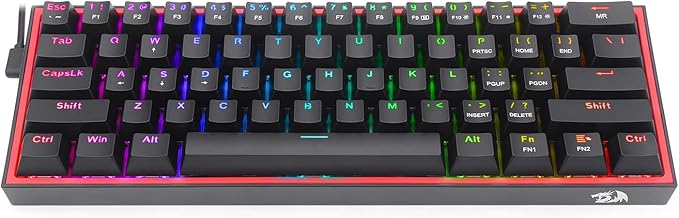 Redragon K617 Fizz 60% Wired RGB Gaming Keyboard 61 Keys Hot-Swap Compact Mechanical Keyboard w/ 16.8M RGB Backlight Red Inner Design Programmable Linear Red Switch Pro Software