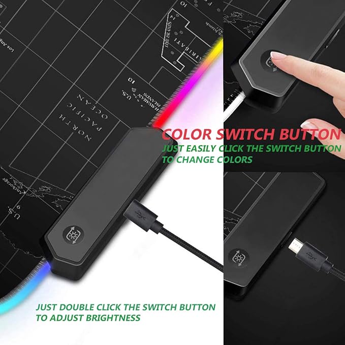 RGB Gaming Mouse Pad with Coffee Coaster XXL Large Glowing LED Mousepad Anti-Slip Rubber Base Computer Keyboard Desk Mouse Mat 31.5 X 11.8 Inch - World Map Pattern