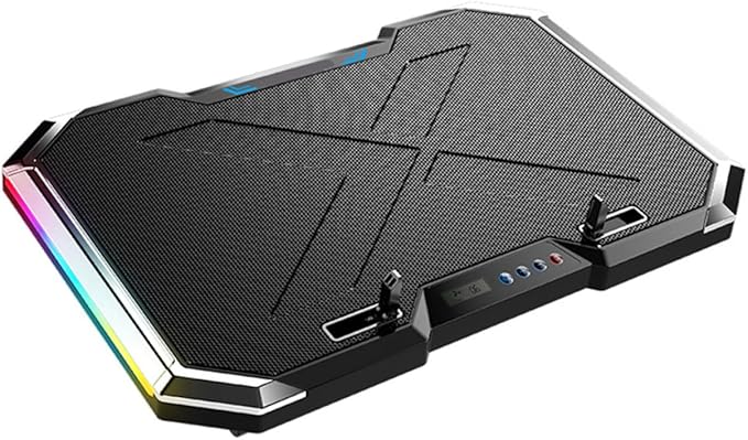 RGB Touch Control Laptop Cooling Pad Colorful LED Lights Adjustable Height Portable Design for Gaming and Work Compatible Laptop Sizes
